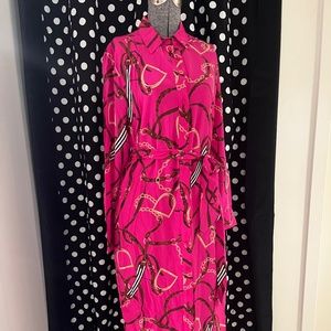 LAUREN BY RALPH LAUREN // Magenta Printed // Belted Shirt Dress